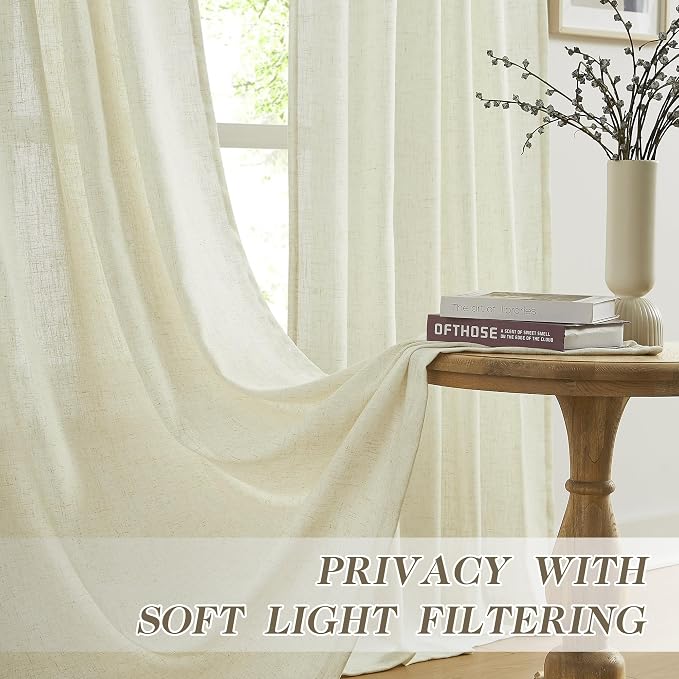 MASWOND Extra Long Sheer Linen Curtain 132 Inches 2 Panels, Pinch Pleated 2 - Image 4