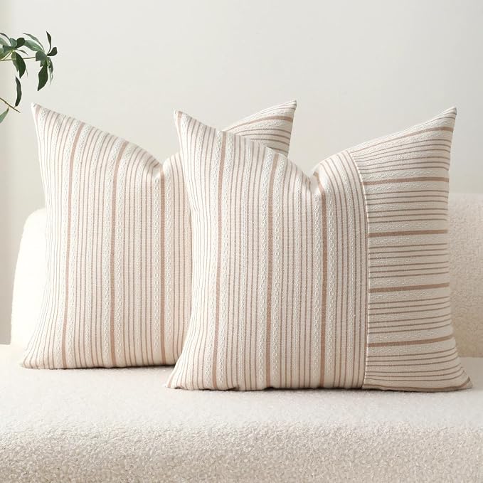 DWR Striped 3D Textured Weave Throw Pillow Covers 18x18 Set of 2, Polyester by DWR