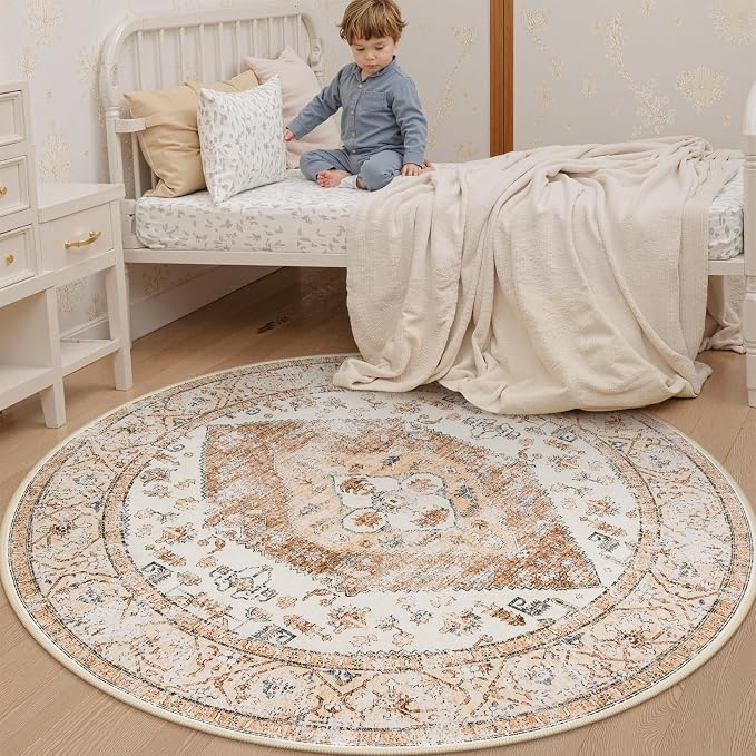 Lahome Boho Round Rugs - 4Ft Washable Non-Slip Small Round Area Rug Throw - Image 2