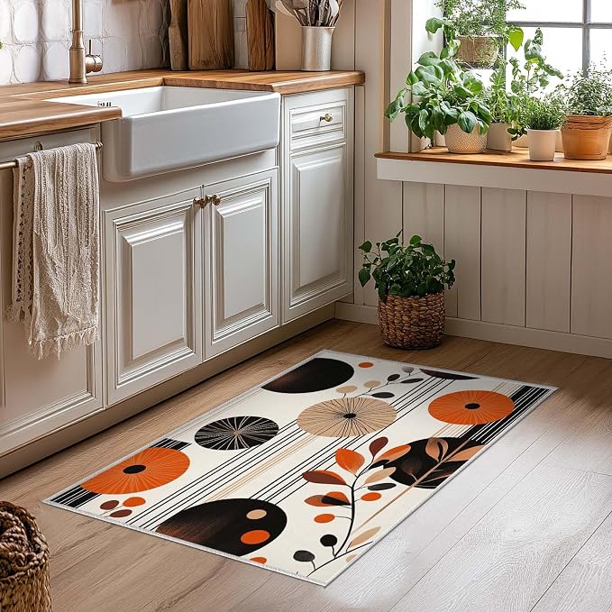 2x3 Entryway Area Rug Orange Black White Bathroom Rug Non Slip Machine Washable - Image 7