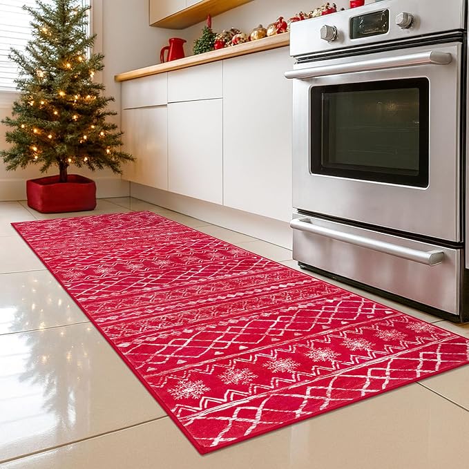 KUTA Christmas Washable Hallway Runner Rug, 2x6 Non-Slip Vintage Red Boho Rugs - Image 2
