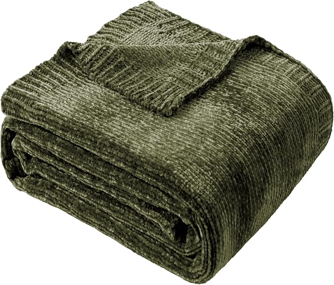 BATTILO HOME Olive Green Chenille Throw Blanket by BATTILOHOME