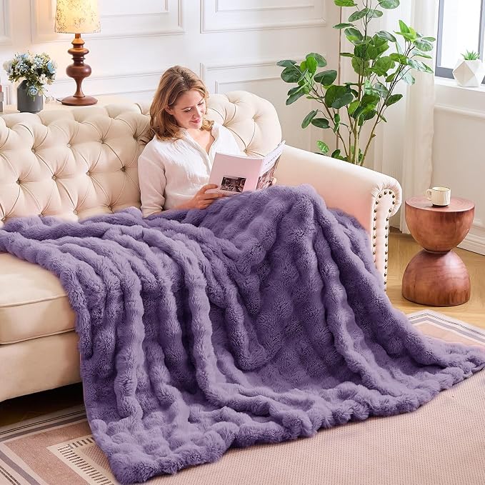 Lotus Karen Faux Fur Throw Blanket Purple - Image 6