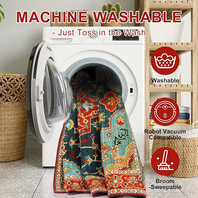 WILLSUN Washable Area Rugs, 2x6 Non-Slip Boho Area Rugs - Image 5