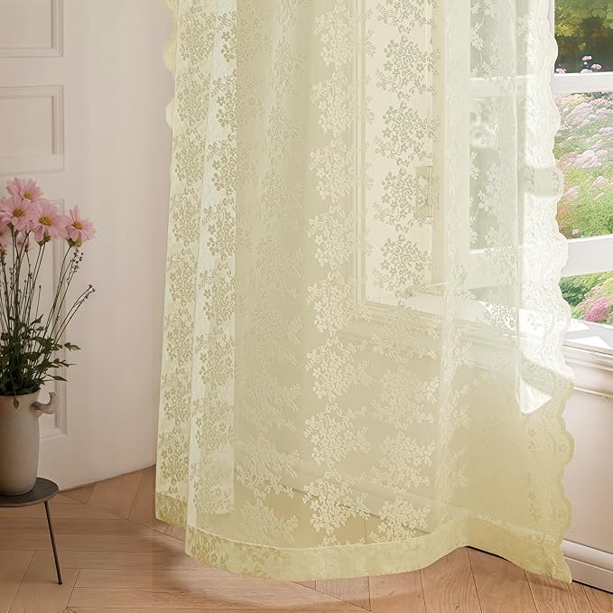 Anmao Vintage Lace Curtains 54 Inches Long 2 Panels Set, Romantic Elegant Light - Image 9