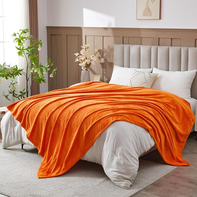 NEWCOSPLAY Super Soft Queen Blanket Orange Premium Silky Flannel Fleece Leaves by NEWCOSPLAY