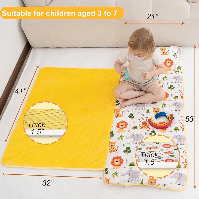 Viviland Toddler Nap Mat with Pillow and Minky Dot Blanket, Rolled Sleeping - Image 7