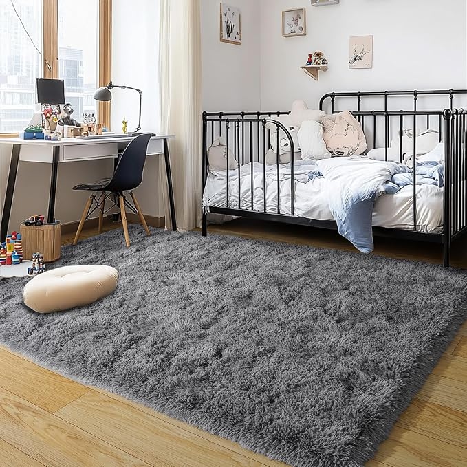 Dark Gray Fluffy Rug Plush Carpet - Image 4