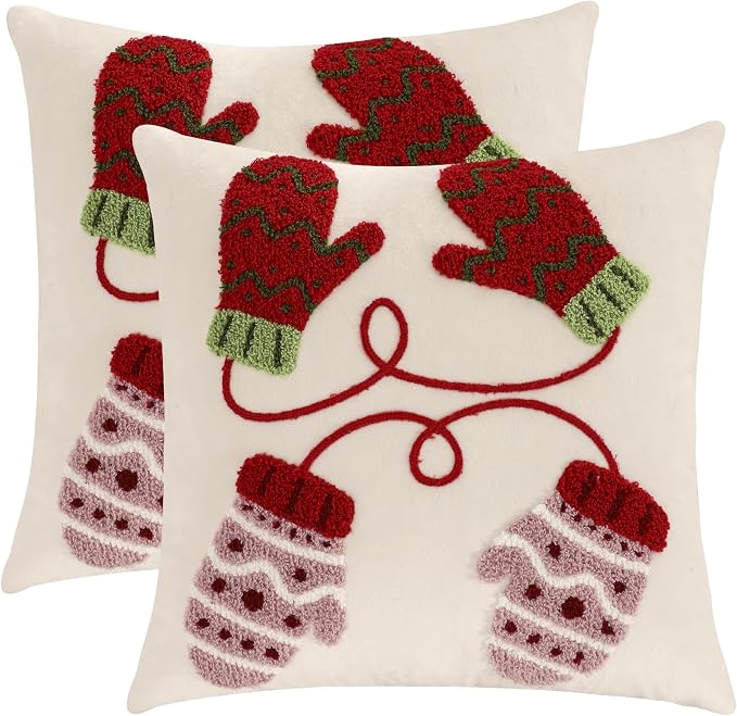 LUOYEHK Christmas Pillow Covers 18x18 Set of 2 Cute Gloves Decorative Beige by LUOYEHK