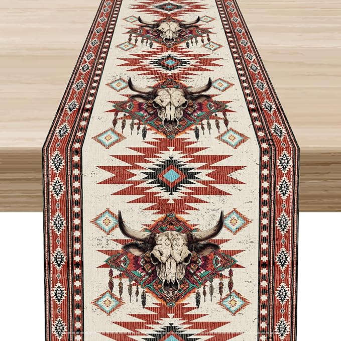 Native Aztec Table Runner, Tribal Style Southwestern Geometric Western Ethnic by Unknown
