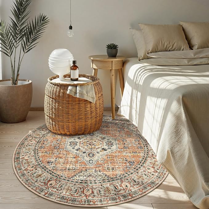 Lahome Oriental Washable Round Rugs, Non-Slip Round Rug 4ft Ultra-Thin - Image 3