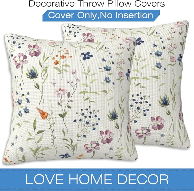 Throw Pillow Covers Spring Summer Floral Pillow Covers 16x16 Inch Set of 2 - Image 3