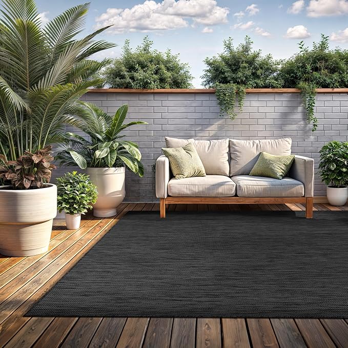 Washable Indoor Outdoor Rug 9x12 Weather Resistant Area Rugs Modern Solid - Image 2