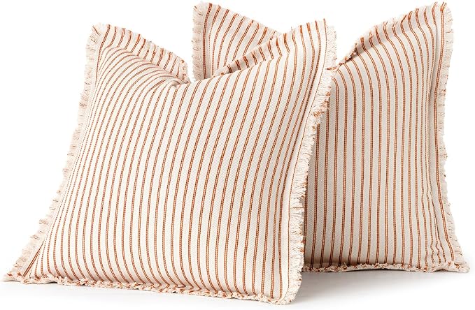 MIULEE Pack of 2 Orange Throw Pillow Covers 24x24 Inch Striped Farmhouse Couch - Image 6