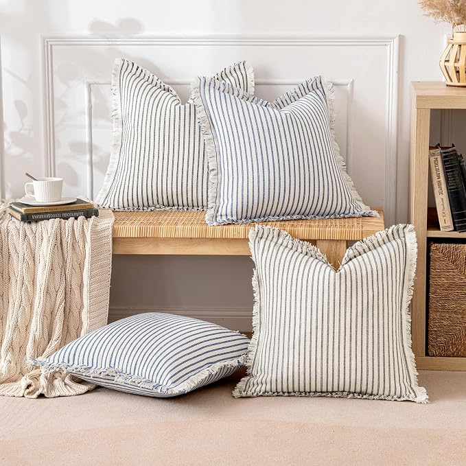 MIULEE Pack of 2 Gray Pillow Covers 24x24 Inch Striped Farmhouse Couch Throw - Image 5
