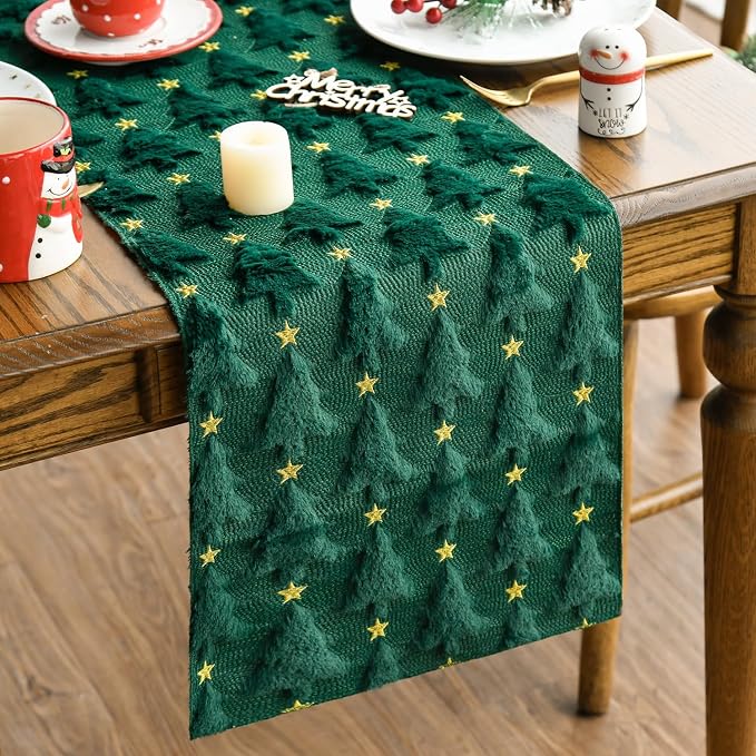 Artoid Mode Christmas Trees Stars Green Soft Plush Faux Fur Jacquard Christmas by ArtoidMode