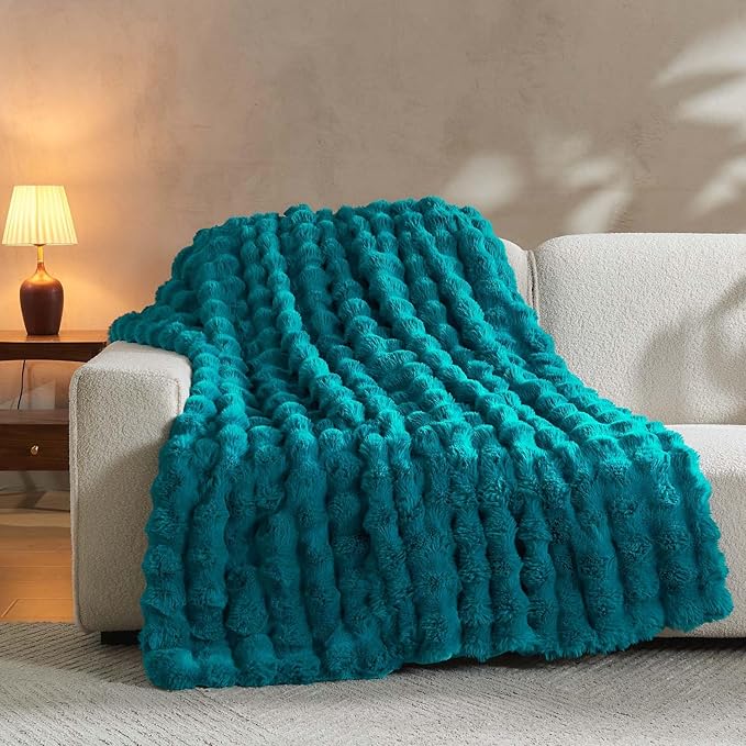 Lotus Karen Faux Fur Throw Blanket Teal - Image 5