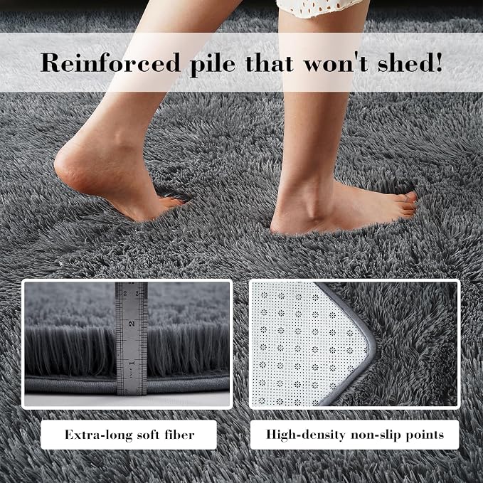 Fluffy Rug Shaggy Area Rug, Dark Grey 4x6 Area Rugs - Image 6