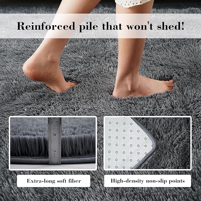Fluffy Rug Shaggy Area Rug, Dark Grey 2x4 Area Rugs - Image 5