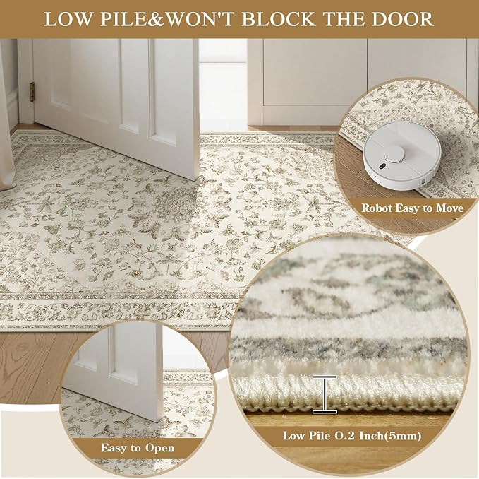 Moynesa 2x6 Beige Washable Runner Rug - Image 4
