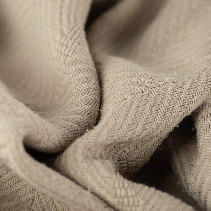 Sticky Toffee Cotton Throw Blanket, 60 x 50 Inch, Tan Beige Herringbone Weave - Image 3
