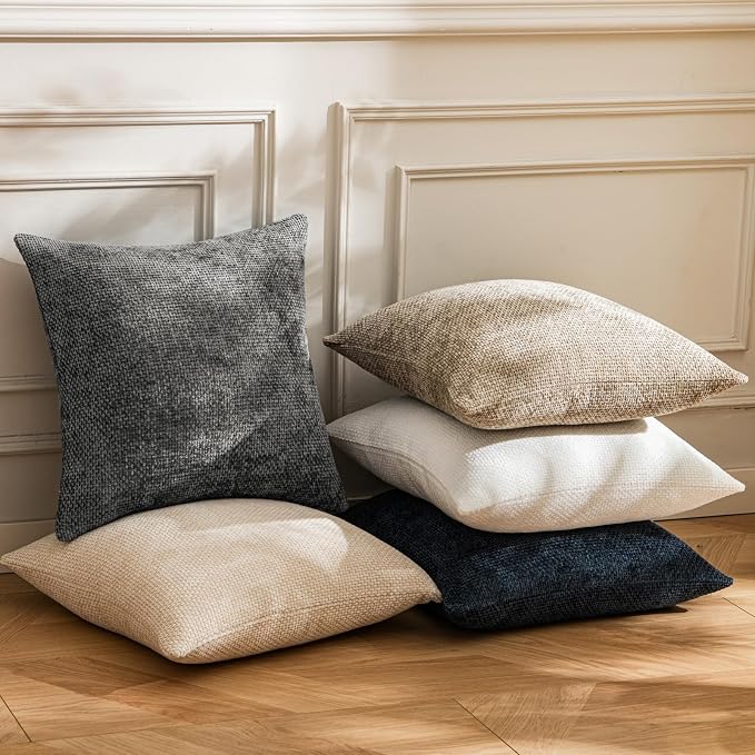 a moment Dark Gray Chenille Throw Pillow Covers 16x16 Inch Pack of 2 Modern - Image 5