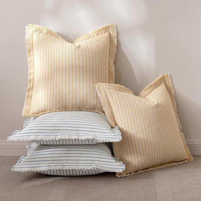 MIULEE Pack of 2 Yellow Pillow Covers 24x24 Inch Striped Farmhouse Couch Throw - Image 4