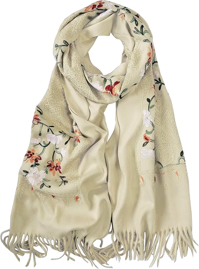 Urban CoCo Women's Embroidered Tassel Long Shawl Oversize Scarf Wraps by UrbanCoCo