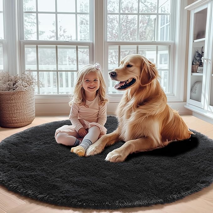 ONASAR Black Round Area Rugs 5ft, Soft Bedroom Circle Rug Floor Mats - Image 7