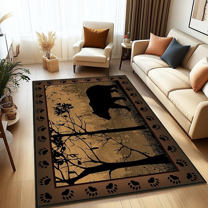Rustic Area Rug 4x6, Bear Country Cabin Wildlife, Ultra-Thin Washable Throw - Image 6