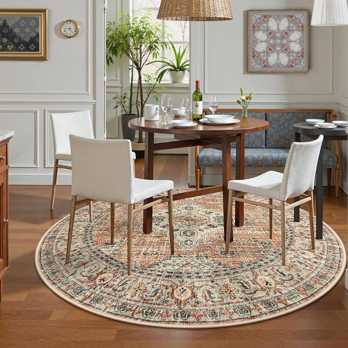 Lahome Oriental Washable Round Area Rug, Non-Slip Round Rugs 6ft Ultra-Thin - Image 3