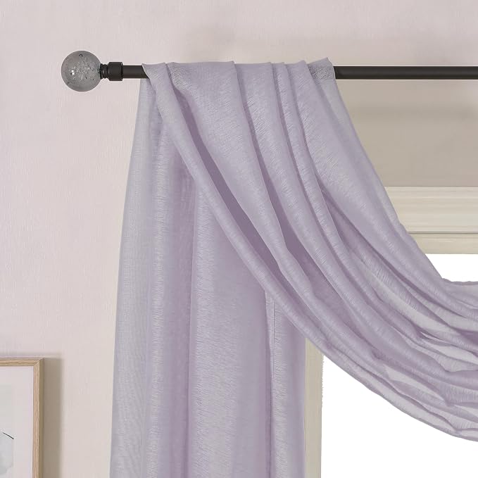 DONREN Lavender Purple Luxury Semi Sheer Window Scarf - Image 3
