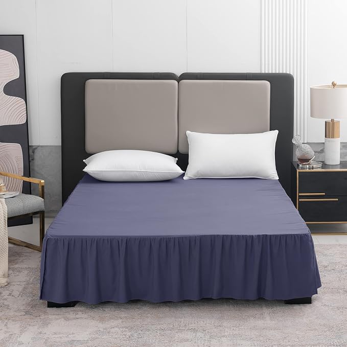 Navy Blue Bed Skirt King Size Ruffled Bed Skirt - Image 7