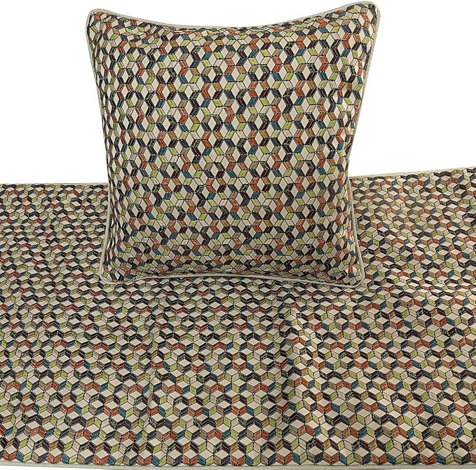 The HomeCentric King Queen Twin Beige & Multicolor Decorative Full 68"x18" Bed - Image 2