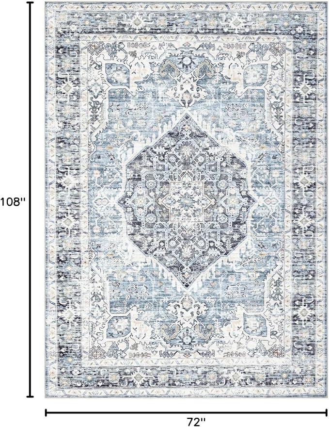 Area Rug 6×9, Large Vintage Boho Rug, Ultra-Soft Low Pile, Non Slip, Stain - Image 2