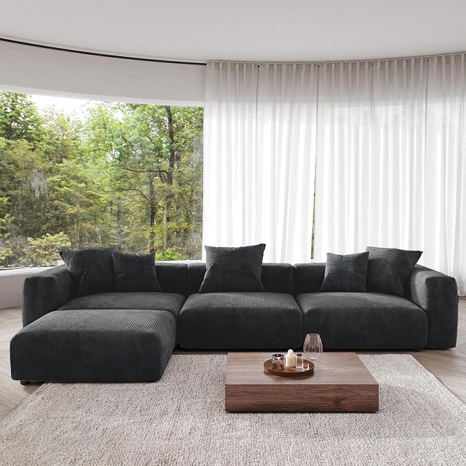JACH Modern Corduroy Sectional Couch, Modular Sectional Sofa - Image 4