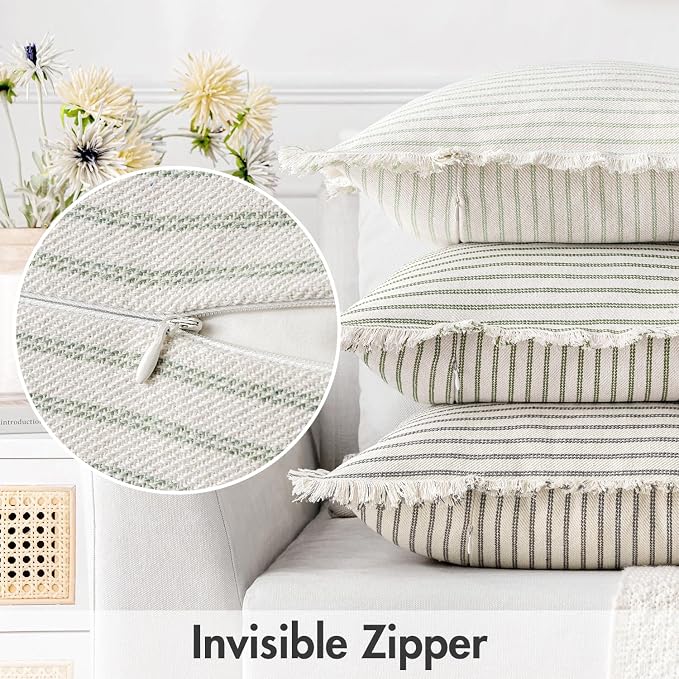 MIULEE Pack of 2 Sage Green Pillow Covers 26x26 Inch Striped Farmhouse Couch - Image 3