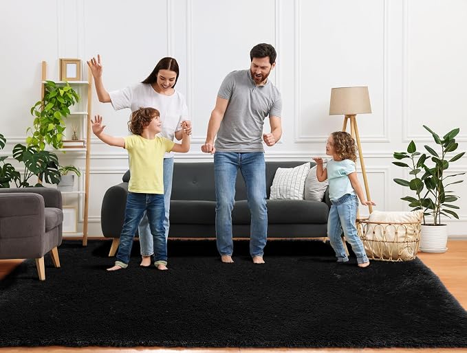 ONASAR Black Area Rugs for Living Room Bedroom, 5x8 Fluffy Shaggy Rug, Washable - Image 8