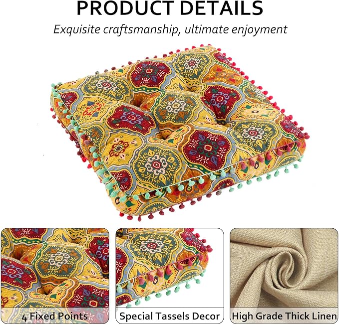 Bohemian Seat Cushion，Indoor & Outdoor 16.5" x 16.5" Seating Cushion - Image 3