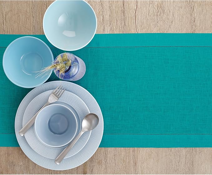 Solino Home Linen Teal Table Runner 132 Inches Long - Image 3