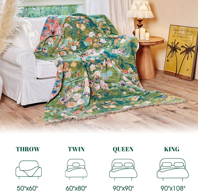MSGKV Boho Throw Blanket for Bed Cotton Floral Twin Size Couch Blanket 60"x80" - Image 6