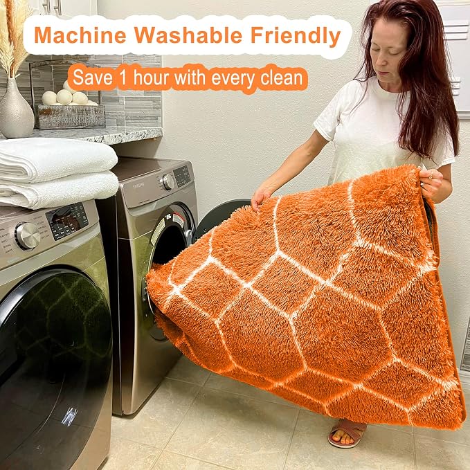 ONASAR Rugs for Living Room Bedroom, 5x8 Washable Fluffy Orange and White Area - Image 6