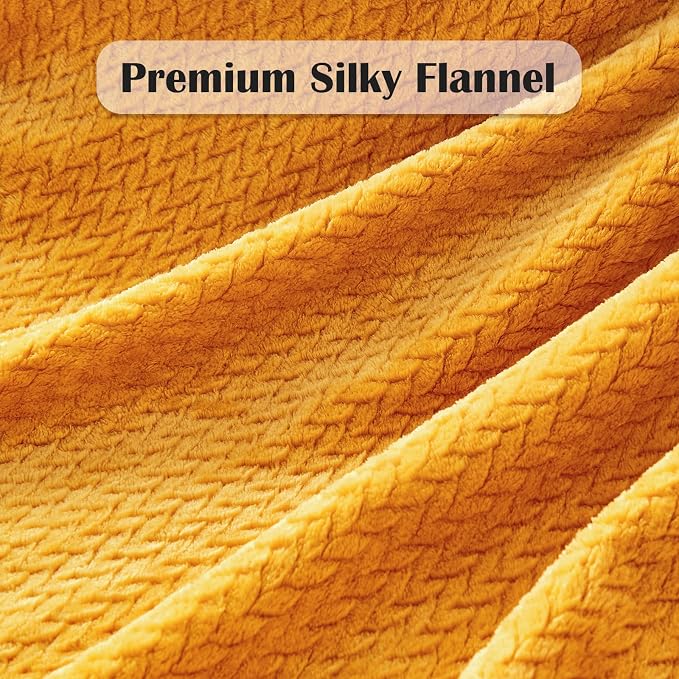 NEWCOSPLAY Super Soft Twin Blanket Mustard Yellow Premium Silky Flannel Fleece - Image 5