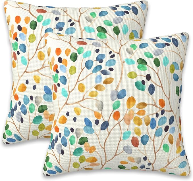 Throw Pillow Covers Colorful Leaves Spots Pillow Covers 16x16 Inch Set of 2 by Naqiuli