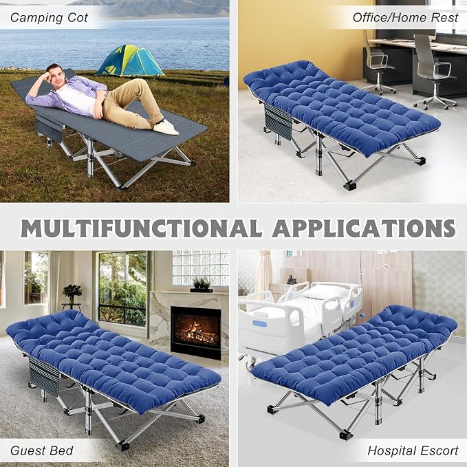 ABORON Camping Cot for Adult 28" Extra Wide, Heavy-Duty 1200D Oxford Cot for - Image 7