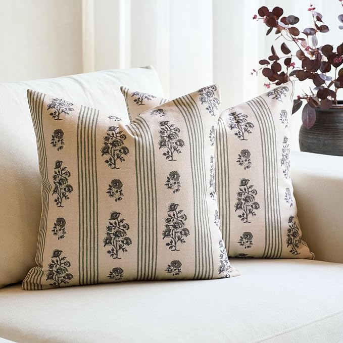 Amor Virisso Floral Throw Pillow Covers 24x24 Set of 2 Block Print Pillow by AffordableFloralPrintMaker