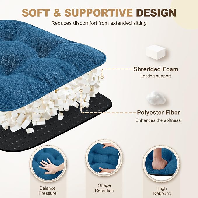 downluxe Indoor Chair Cushions for Dining Chairs, Tufted Overstuffed Textured - Image 3