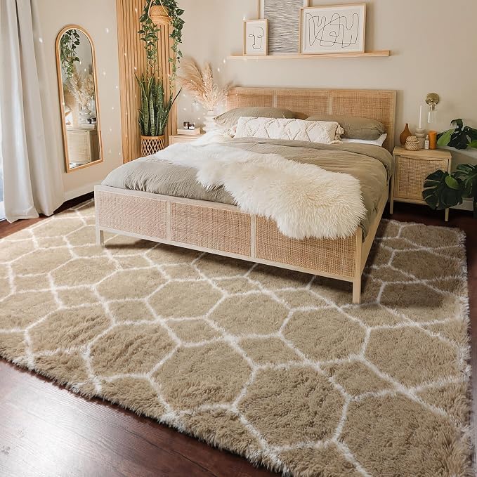 ONASAR 8x10 Area Rugs for Living Room, Fluffy Beige and White Bedroom Rug - Image 5