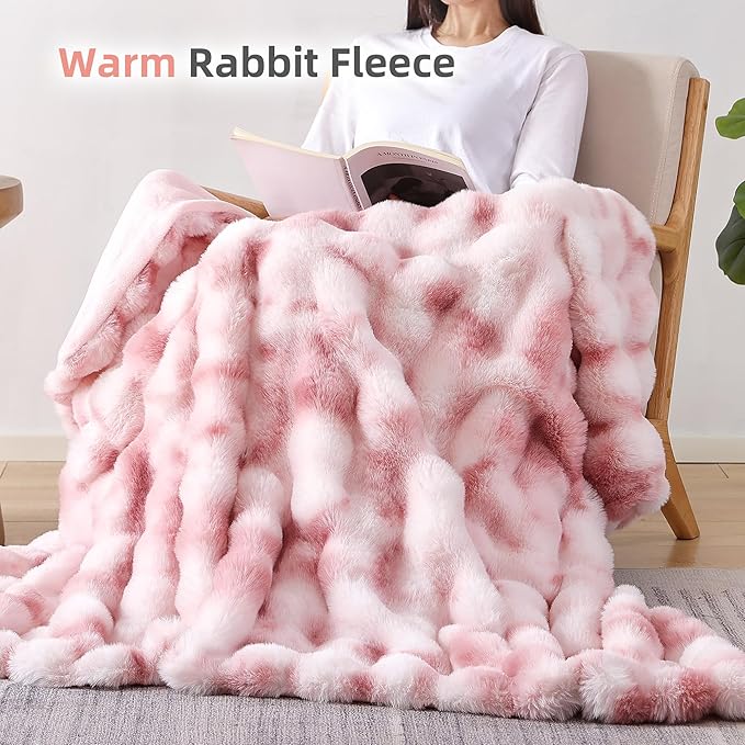 Smoofy Faux Fur Throw Blanket for Couch Rabbit Fleece - Image 5