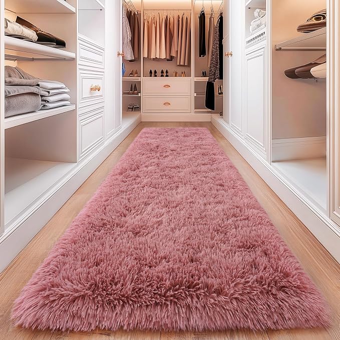 Blush Runner Area Rug for Hallway, Bedroom Bedside Plush Rugs, Non Slip Fluffy - Image 4